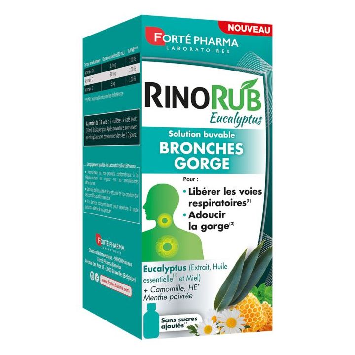 RinoRub Eucalyptus Solution buvable bronches et gorge Fort&eacute; Pharma - flacon de 120ml