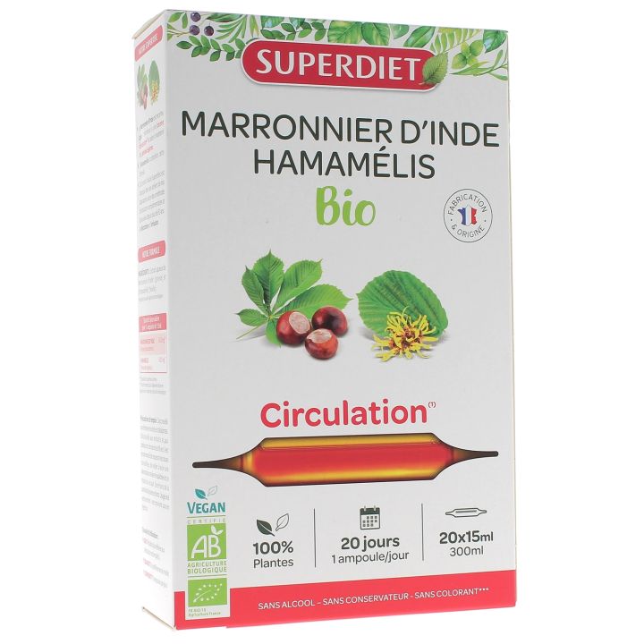 Marronnier d'inde / Hamam&eacute;lis bio Super Diet - bo&icirc;te de 20 ampoules de 15 ml