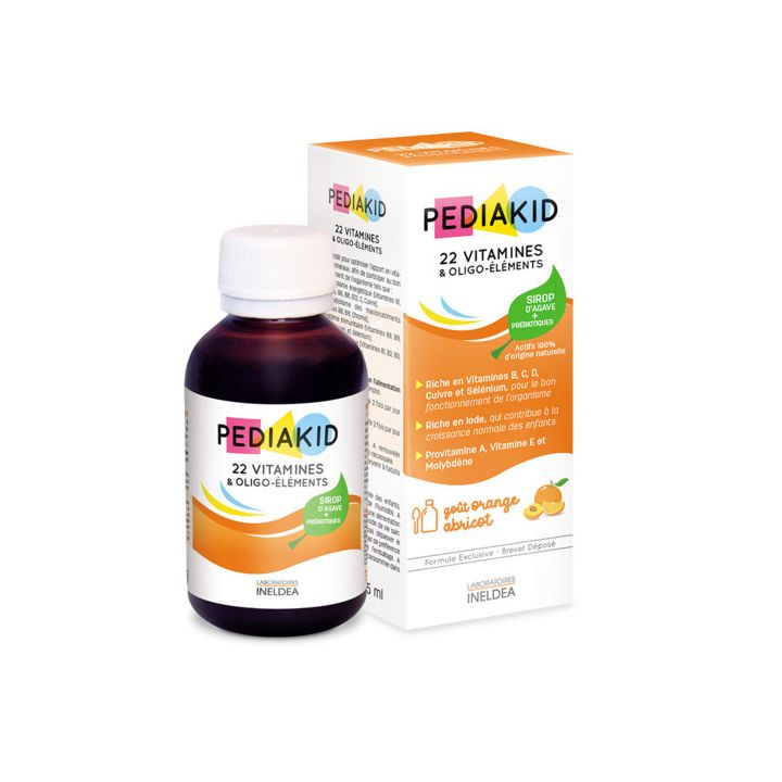 Pediakid 22 vitamines et oligo-&eacute;l&eacute;ments go&ucirc;t orange abricot - flacon de 125 ml