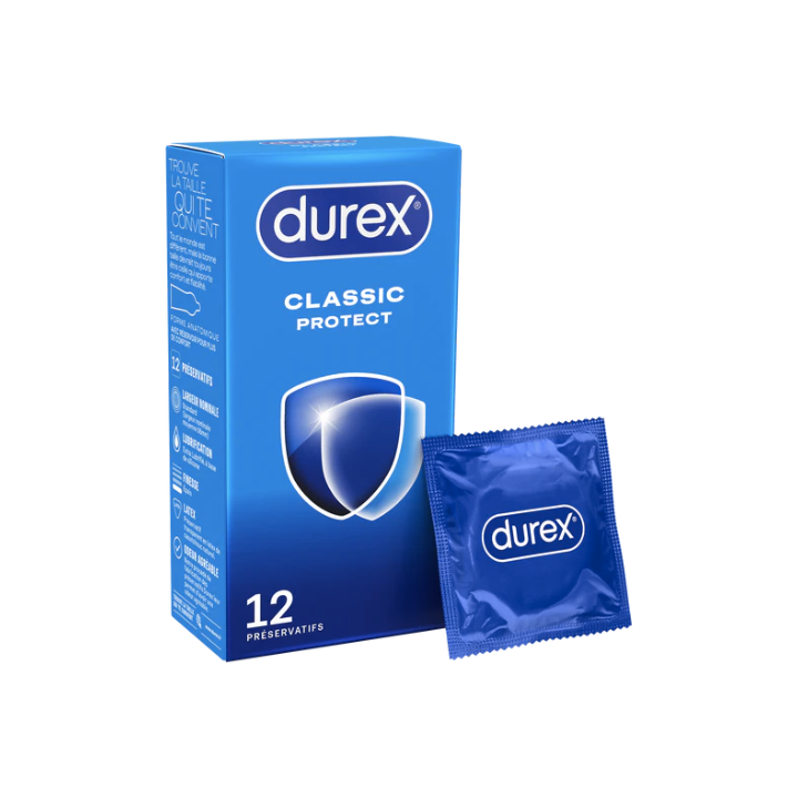 Pr&eacute;servatifs classic protect forme anatomique et &eacute;paisseur renforc&eacute; Durex - boite de 12 pr&eacute;servatifs