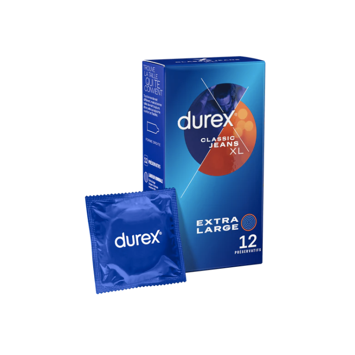 Pr&eacute;servatifs classic jeans extra large XL Durex - boite de 12 pr&eacute;servatifs
