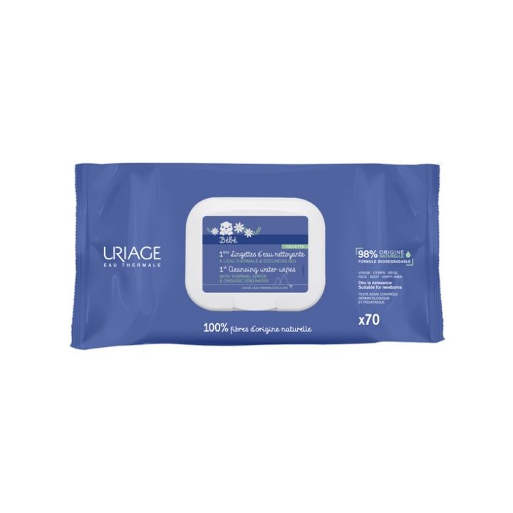 1&egrave;re lingettes d'eau nettoyante Uriage - sachet de 70 lingettes