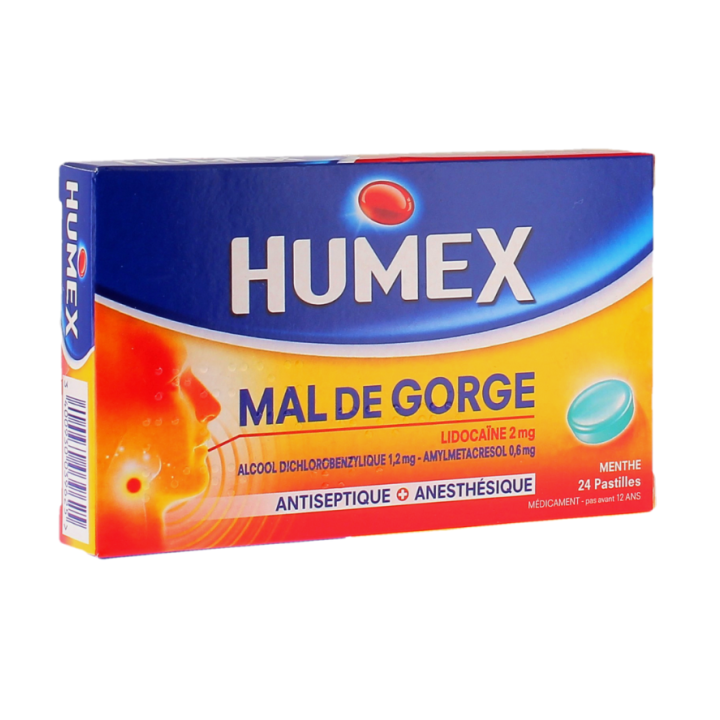 Humex mal de gorge lidoca&iuml;ne 2mg menthe - boite de 24 pastilles 
