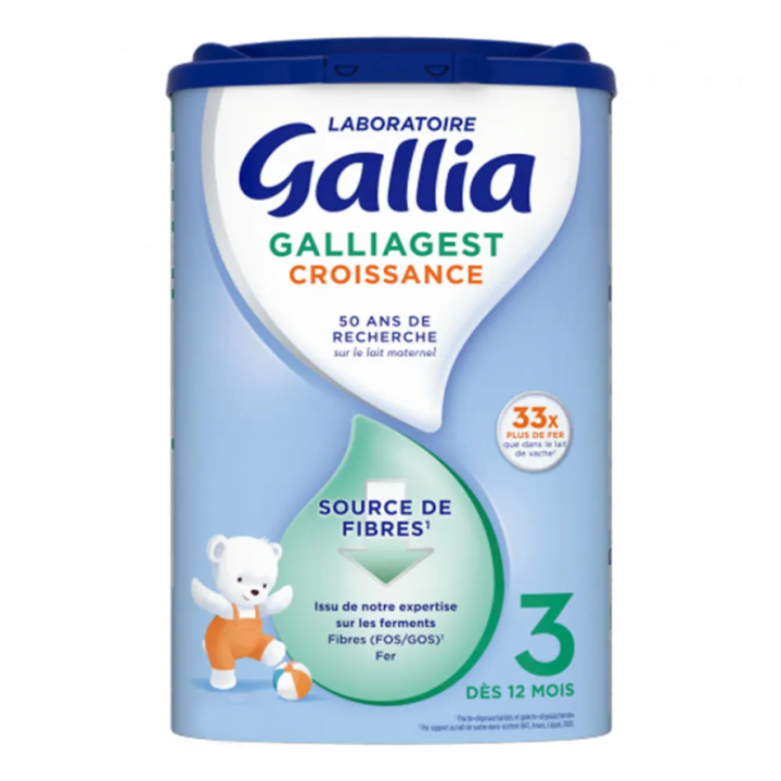 Galliagest Croissance Lait en poudre 3 d&egrave;s 12 mois Gallia - pot de 800g 