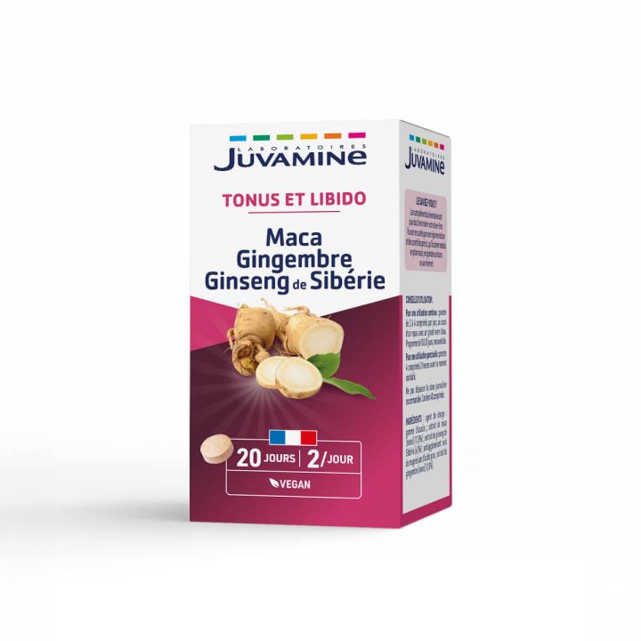 Maca Gingembre Ginseng Tonifiant sexuel Juvamine - bo&icirc;te de 40 comprim&eacute;s