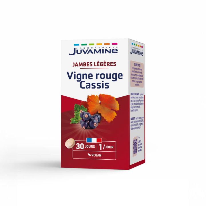 Jambes l&eacute;g&egrave;res vigne rouge cassis Juvamine - boite de 30 comprim&eacute;s