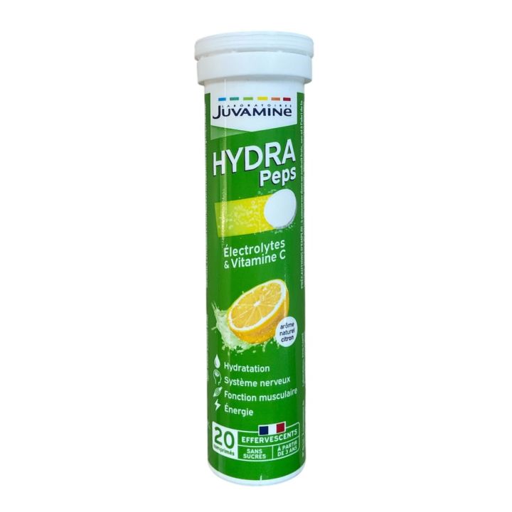 Hydra Peps ar&ocirc;me citron Juvamine - tube de 20 comprim&eacute;s effervescents