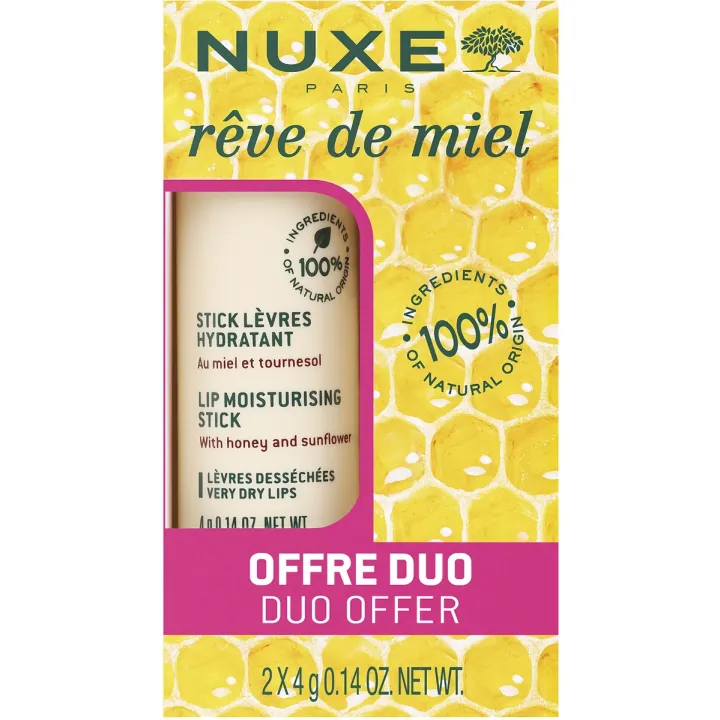 R&ecirc;ve de miel stick l&egrave;vres hydratant Nuxe - lot de 2 sticks de 4g