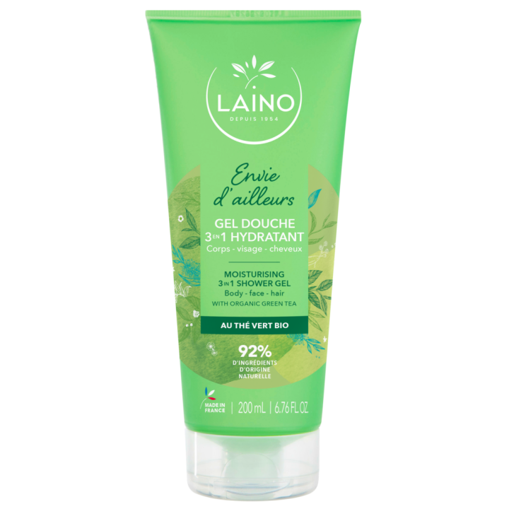 Gel douche 3 en 1 hydratant au th&eacute; vert bio Laino - tube de 200ml