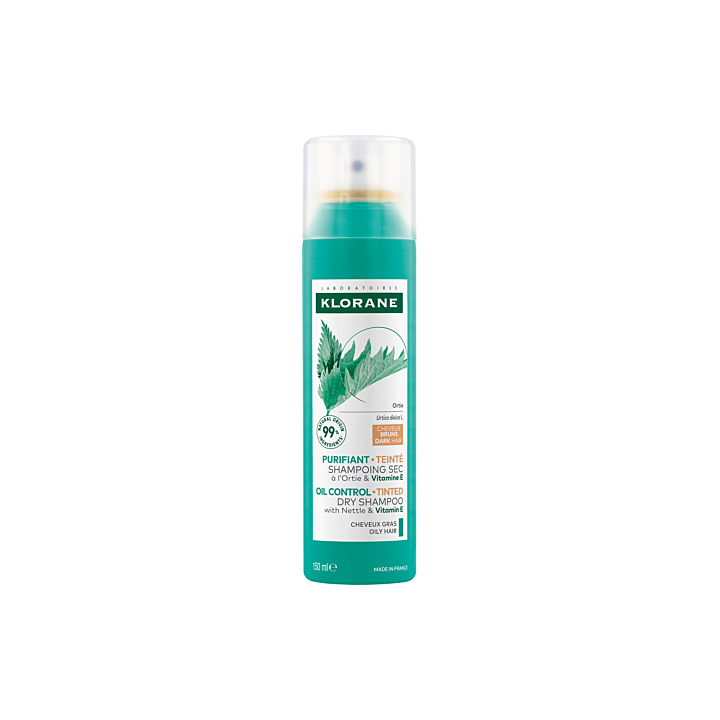 Shampooing sec &agrave; l'Ortie purifiant teint&eacute; cheveux gras bruns Klorane - spray de 150ml