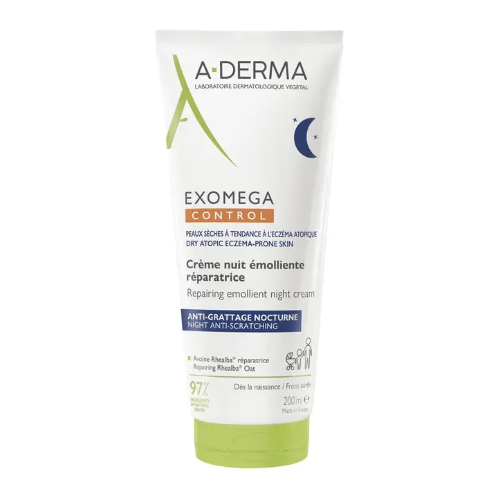 Exomega Control cr&egrave;me nuit &eacute;molliente r&eacute;paratrice A-Derma - tube de 200ml