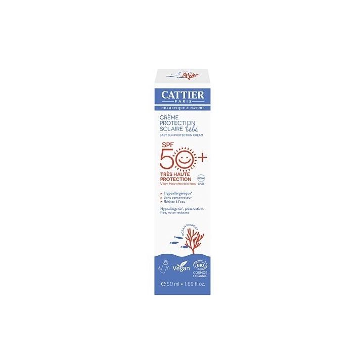 Cr&egrave;me solaire b&eacute;b&eacute; SPF50+ Cattier - flacon pompe de 50ml