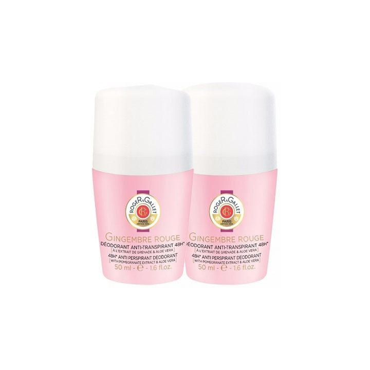 D&eacute;odorant anti-transpirant 48h gingembre rouge Roger & Gallet - lot de 2 roll-on de 50ml