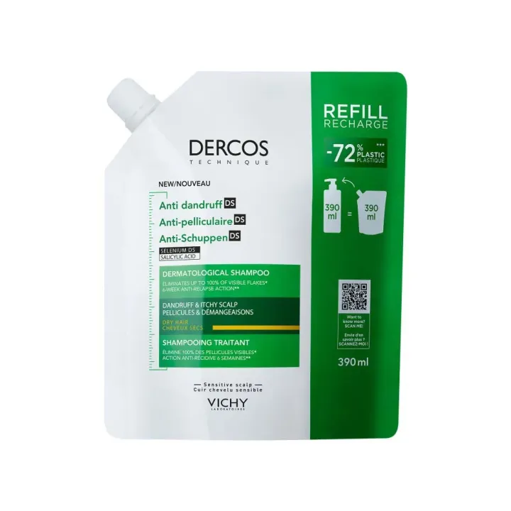 Dercos shampooing anti-pelliculaire cheveux secs Vichy - &eacute;co-recharge de 390ml