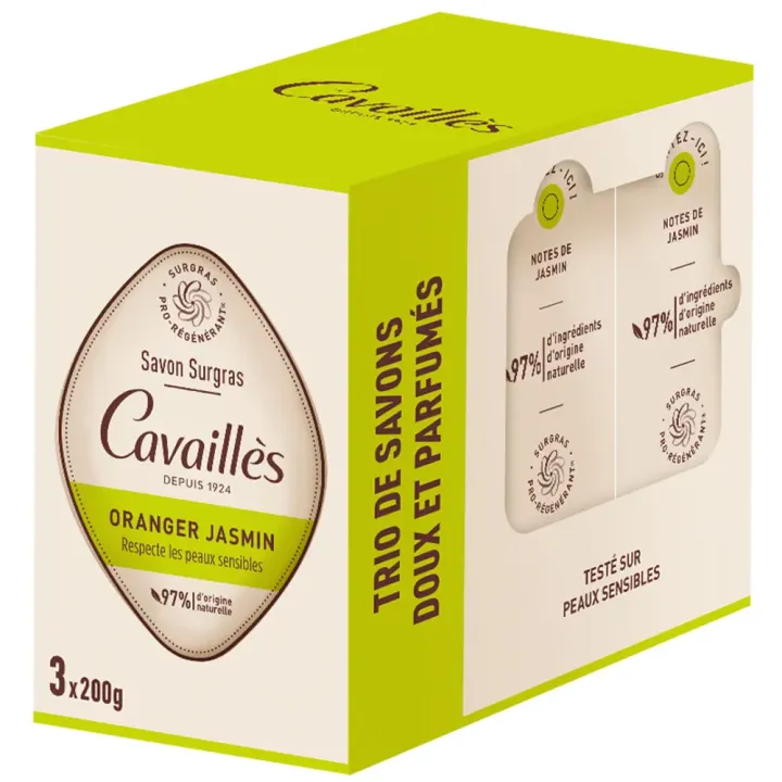 Savon surgras oranger jasmin Rog&eacute; Cavaill&egrave;s - lot de 3 pains de 200g
