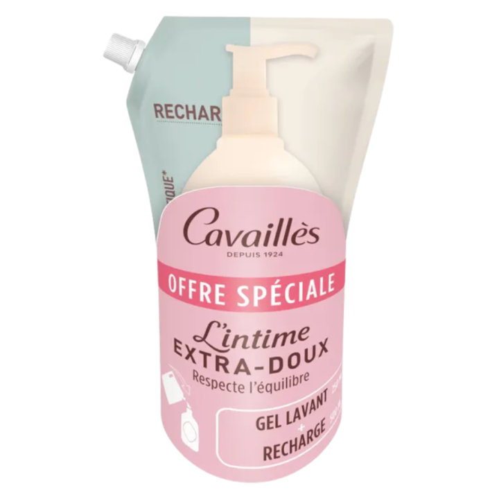 L'intime extra-doux offre sp&eacute;ciale gel lavant + recharge Rog&eacute; Cavaill&egrave;s - flacon pompe de 250ml + &eacute;co-recharge de 500ml