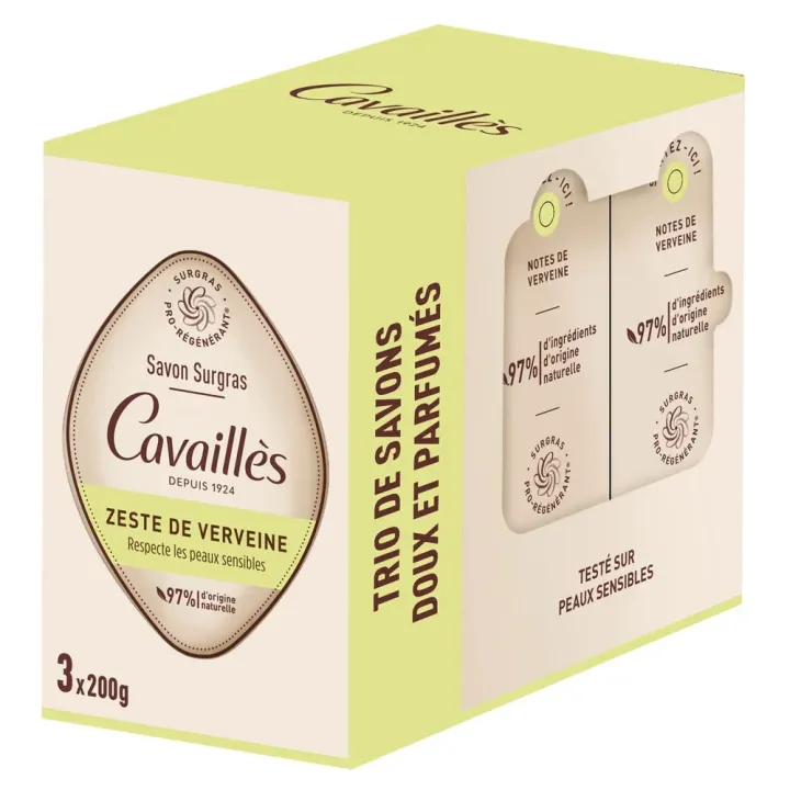 Savon surgras zeste de verveine Rog&eacute; Cavaill&egrave;s - lot de 3 pains de 200g