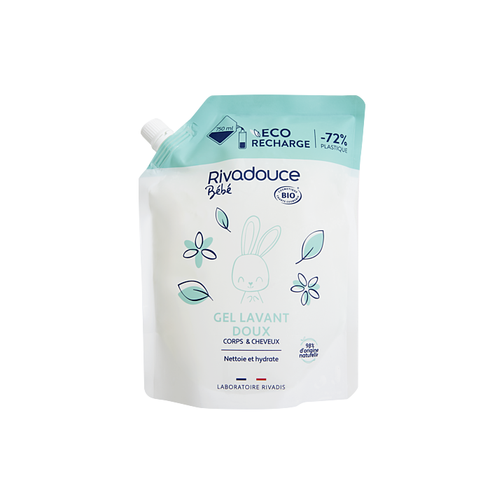 Gel lavant doux bio &eacute;co-recharge Rivadouce b&eacute;b&eacute; - recharge de 750ml