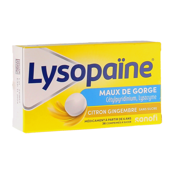 Lysopa&iuml;ne maux de gorge citron gingembre - 2 tubes de 18 comprim&eacute;s 