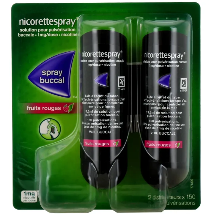 Nicorettespray 1 mg spray buccal fruits rouges - 2 sprays de 150 pulv&eacute;risations