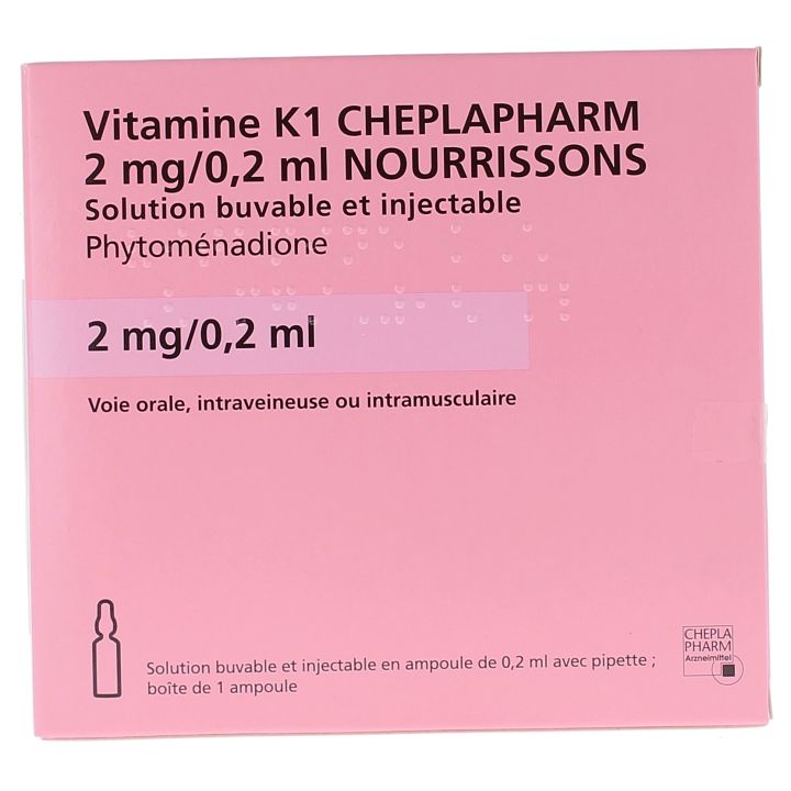 Vitamine K1 Roche 2mg/0,2ml nourrissons bo&icirc;te d'une ampoule