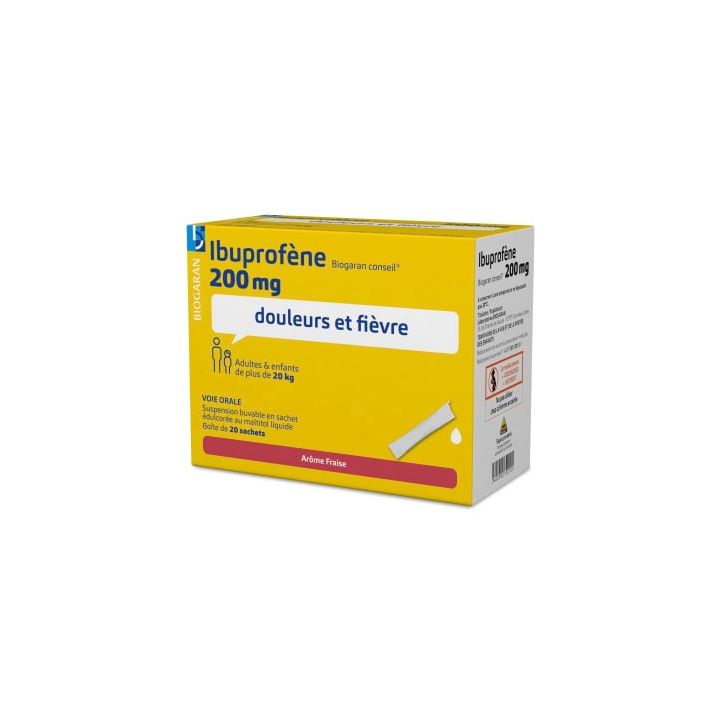 Ibuprof&egrave;ne Biogaran Conseil 200 mg suspension buvable - bo&icirc;te de 20 sachets