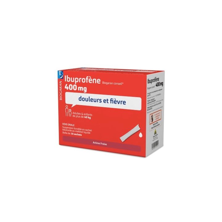 Ibuprof&egrave;ne 400mg suspension buvable Biogaran - bo&icirc;te de 10 sachets
