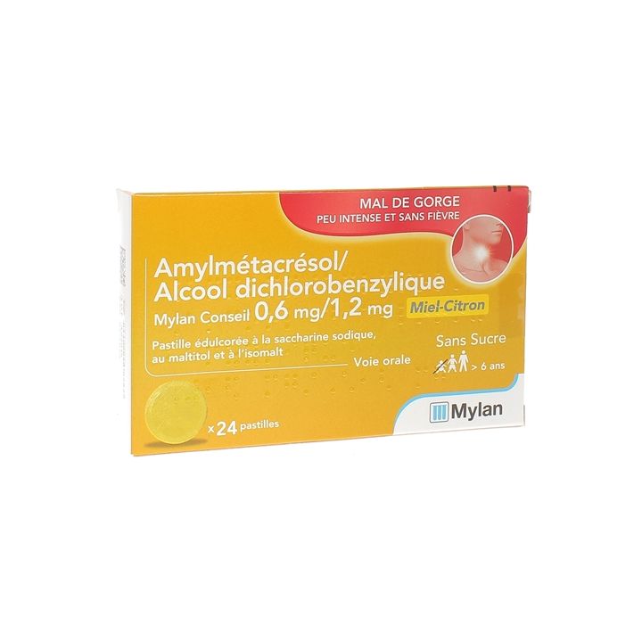 Amylmetacresol / Alcool Dichlorobenzylique miel citron Mylan Conseil  - bo&icirc;te de 24 pastilles