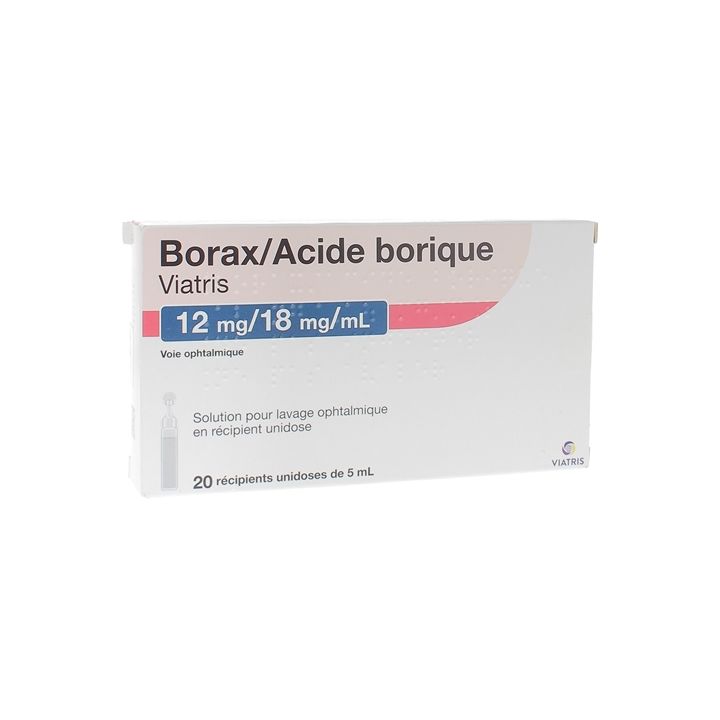 Borax/Acide Borique 12mg/18mg/ml Viatris - bo&icirc;te de 20 r&eacute;cipients unidoses de 5ml