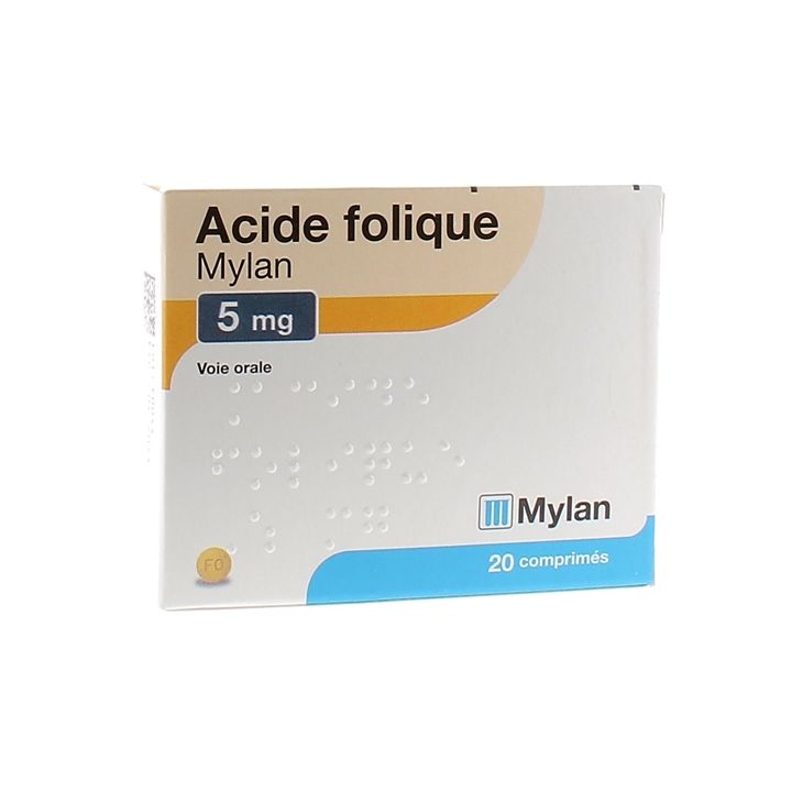 Acide Folique 5mg Viatris - bo&icirc;te de 20 comprim&eacute;s
