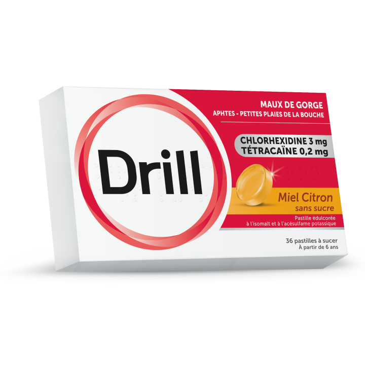 Drill miel citron sans sucre pastille &agrave; sucer - boite de 36 pastilles