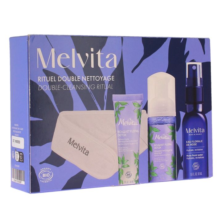 Rituel double nettoyage bouquet floral d&eacute;tox bio Melvita - coffret de 4 produits 