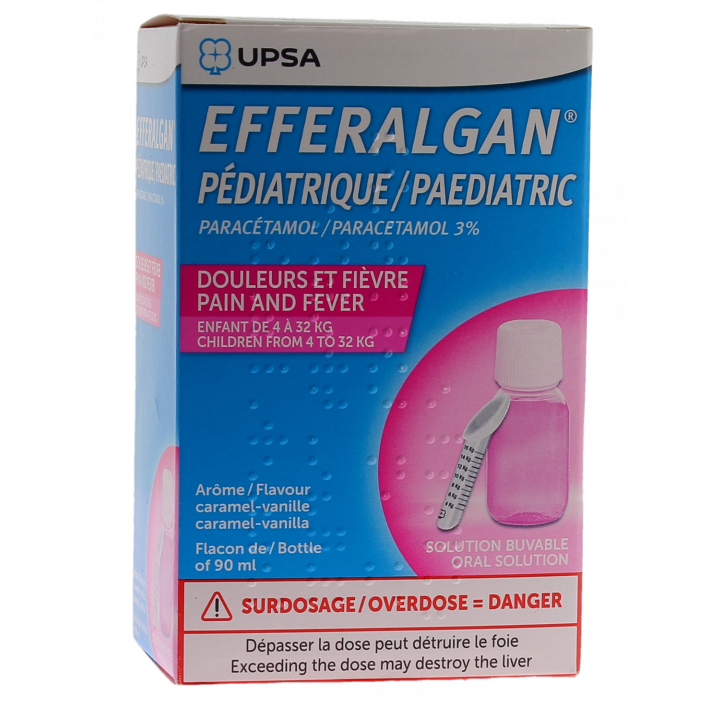 Efferalgan 3% p&eacute;diatrique ar&ocirc;me caramel/vanille - flacon de 90ml