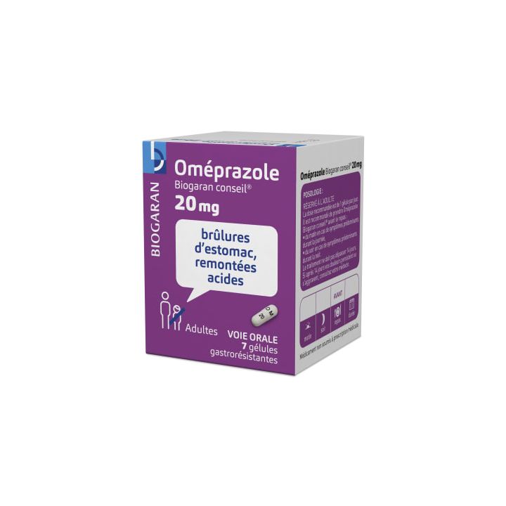 Om&eacute;prazole 20mg g&eacute;lule gastror&eacute;sistante Biogaran - boite de 7 g&eacute;lules