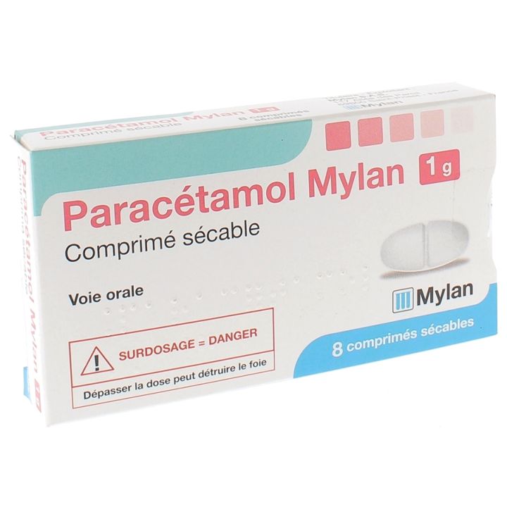 Parac&eacute;tamol Mylan 1g - bo&icirc;te de 8 comprim&eacute;s