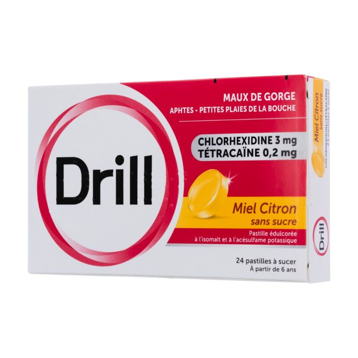 Drill miel citron sans sucre pastille &agrave; sucer - boite de 24 pastilles