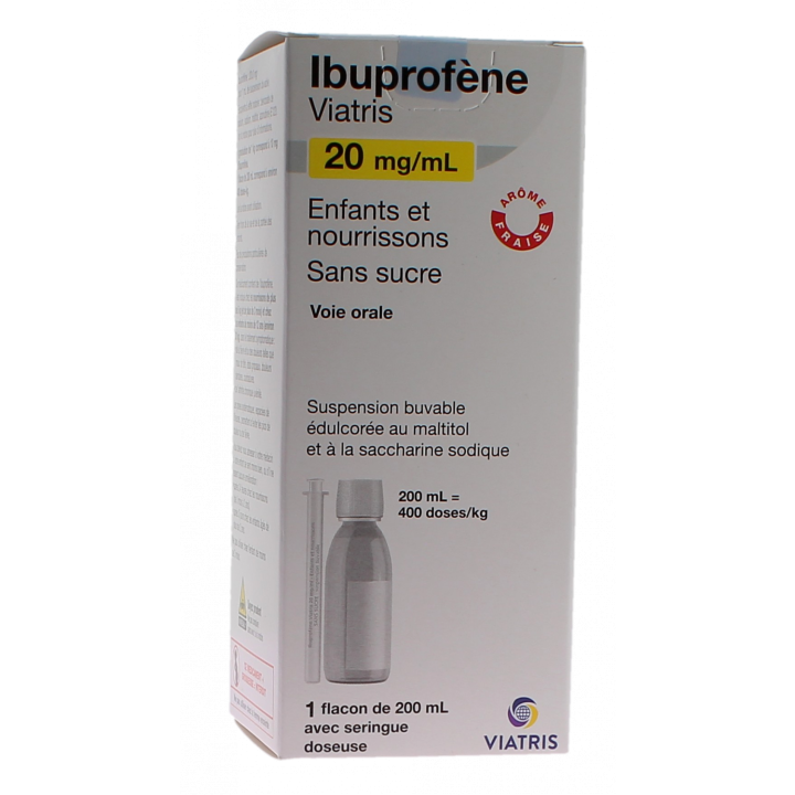 Ibuprof&egrave;ne 20mg/ml enfants et nourrissons sans sucre Viatris - flacon de 200ml