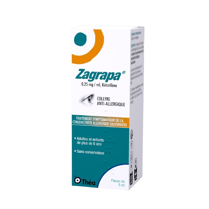 Zapagra 0,25mg/ml K&eacute;totif&egrave;ne collyre anti-allergique Th&eacute;a - flacon de 5ml