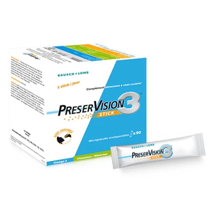 PreserVision 3 &agrave; vis&eacute;e oculaire Bausch & Lomb - bo&icirc;te de 90 sticks orodispersibles