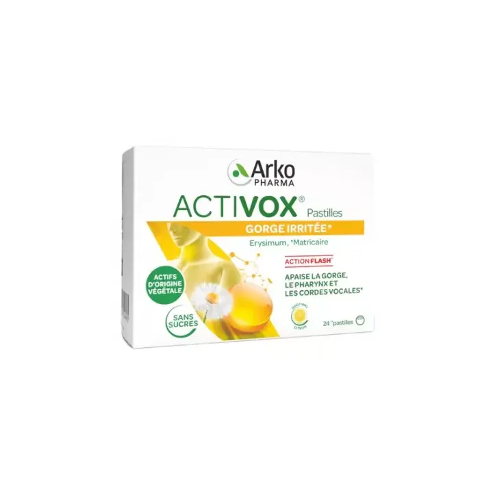 Activox gorge irrit&eacute;e ar&ocirc;me miel citron Arkopharma - boite de 24 pastilles