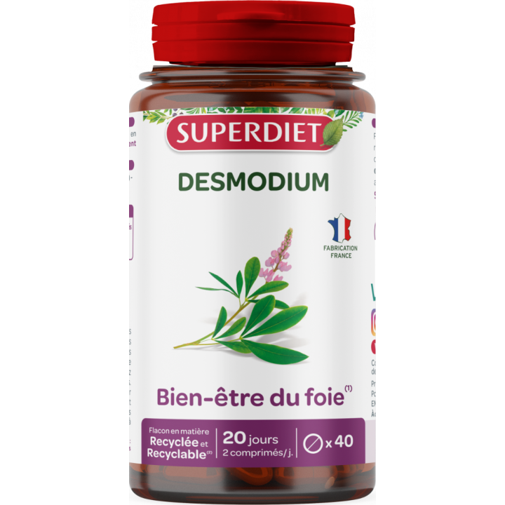 Desmodium bien-&ecirc;tre du foie Super Diet - boite de 40 comprim&eacute;s