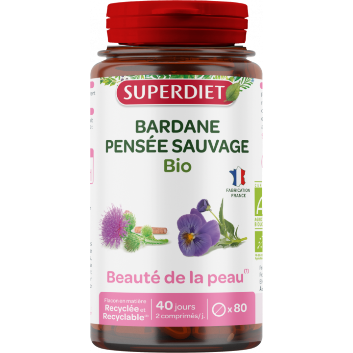 Bardane pens&eacute;e sauvage beaut&eacute; de la peau BIO Superdiet - pot de 80 comprim&eacute;s  
