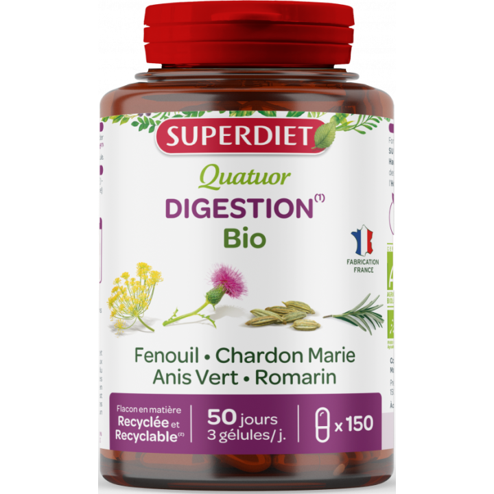 Quatuor digestion bio Super Diet - boite de 150 g&eacute;lules