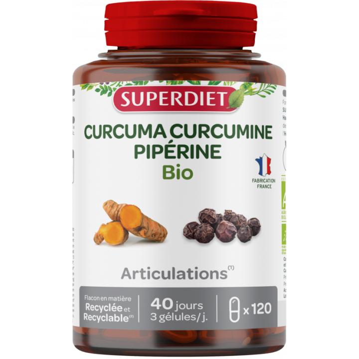Curcuma Pip&eacute;rine Bio Super Diet - pot de 120 g&eacute;lules
