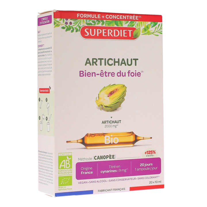 Artichaut Bio bien-&ecirc;tre du foie Super Diet - boite de 20 ampoules de 10ml
