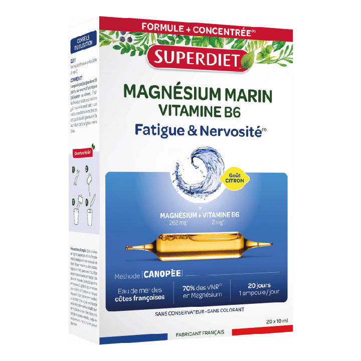 Magn&eacute;sium marin et vitamine B6 Super Diet - boite de 20 ampoules de 10ml