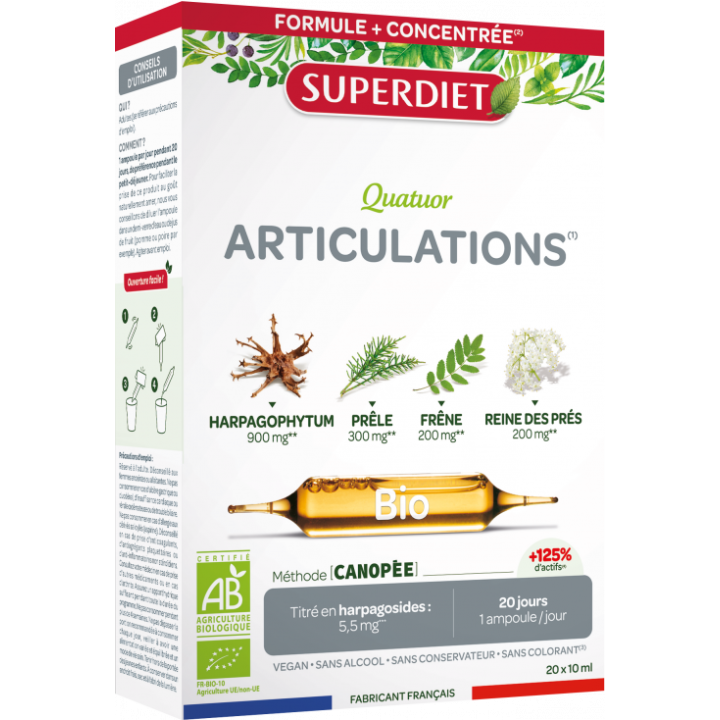 Quatuor Articulations bio Super Diet - bo&icirc;te de 20 ampoules de 10ml