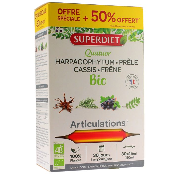 Quatuor articulations BIO Super Diet - offre sp&eacute;ciale + 50% offert 30x15ml