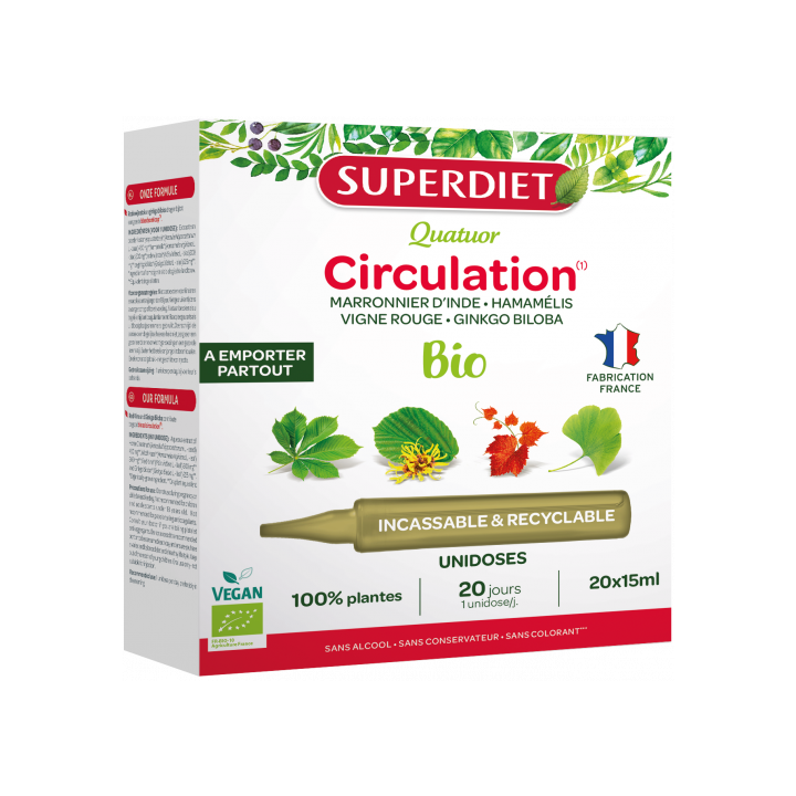 Quatuor Circulation bio Superdiet - bo&icirc;te de 20 unidoses de 15ml
