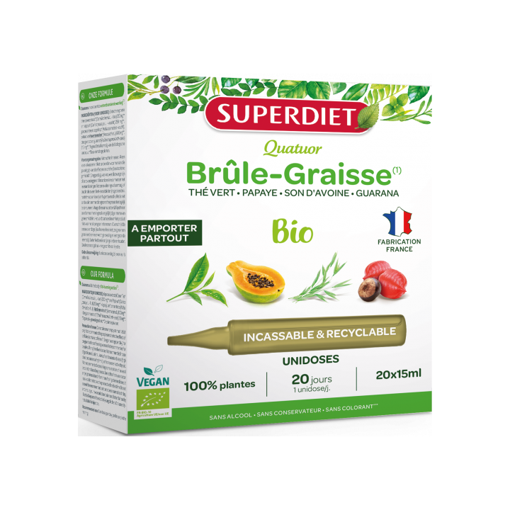 Quatuor Br&ucirc;le-graisse bio Superdiet - bo&icirc;te de 20 unidoses de 15ml